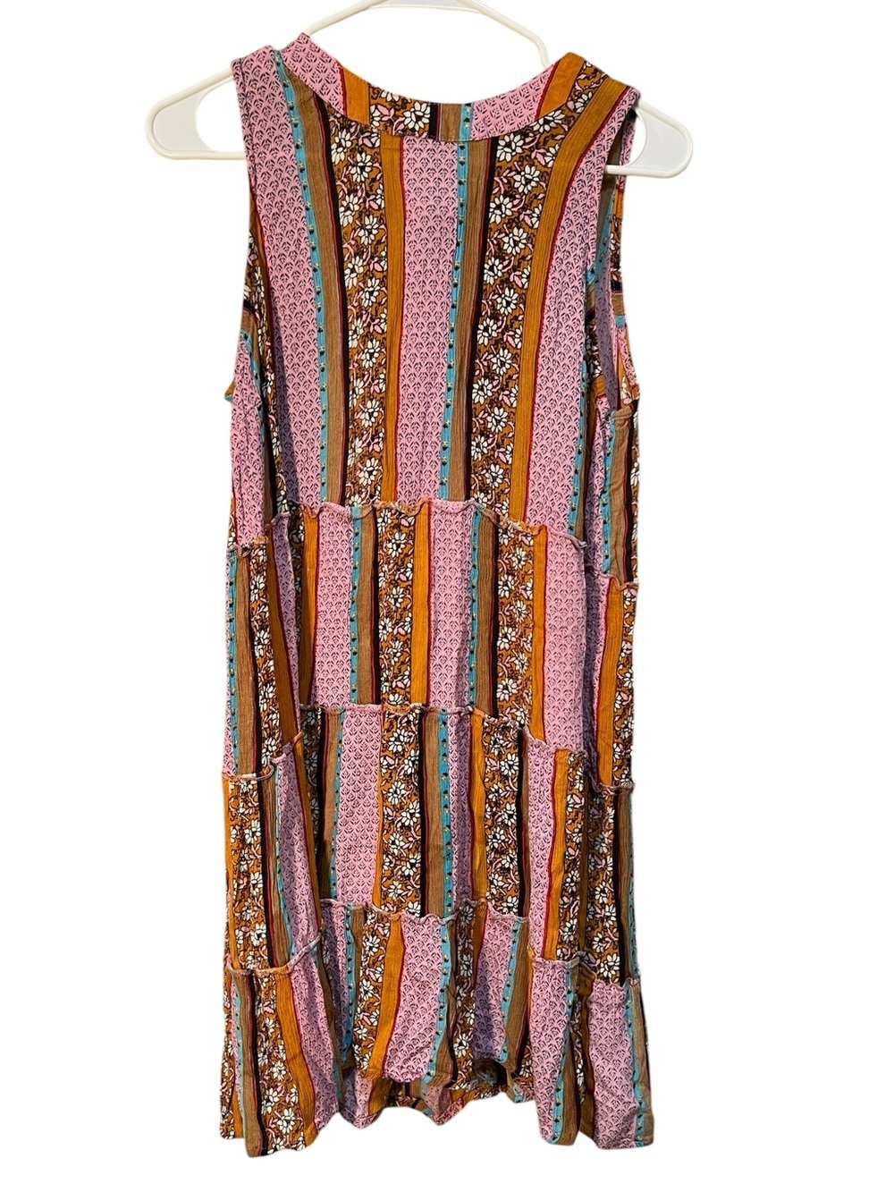 Cassee's Women's Size XL Sleeveless Dress Pink Orange Teal Floral Geometric High